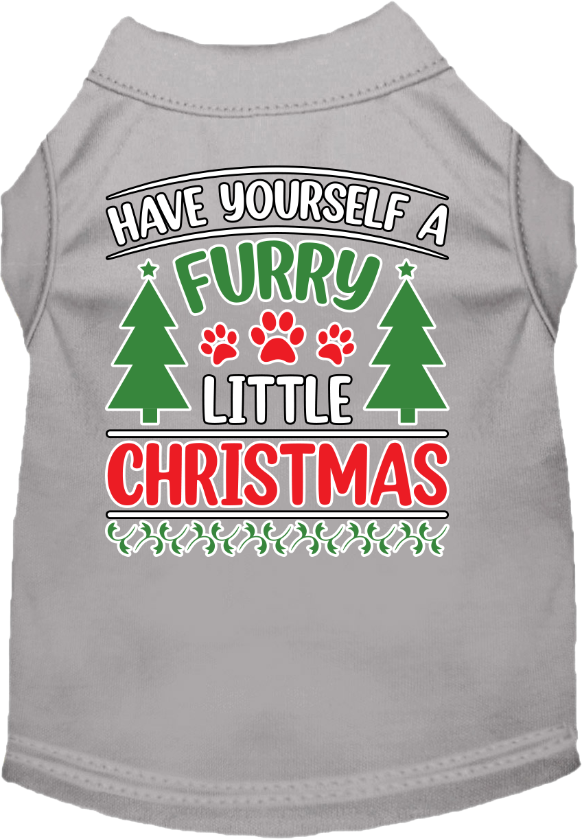 Furry Little Christmas Screen Print Dog Shirt Grey Size XS